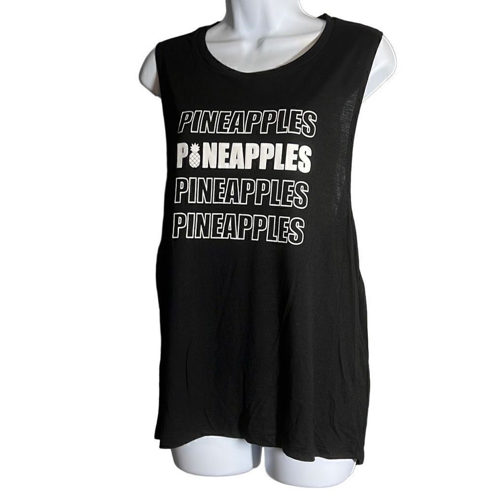 Bella Women's Sleeveless Pineapple Word Print Casual Tank Top Black Size L